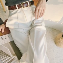 White wide-leg pants womens spring and autumn high waist hanging loose thin straight tube 2021 new high-end suit pants