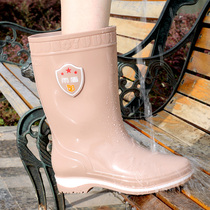 Rain shoes womens fashion models wear rain boots water shoes womens waterproof non-slip middle tube soft long tube high tube plus velvet water boots rubber shoes
