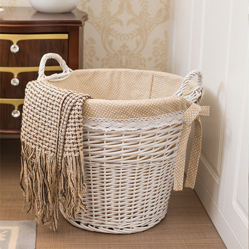Weaving basket dirty basket bamboo frame retro basket rattan collection basket to collect basket small bamboo basket white