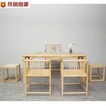 New Chinese tea table Composition White wax wood Zen Dining Table And Chairs Painting Case Home Tea Table Guest Room Dry Bubble Table