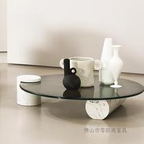 American natural marble glass tea table 2021 new round light lavish tea table wind minimalist design feel a few
