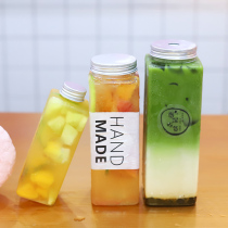 Net red square bottle Commercial 500ml disposable milk tea cup with lid Commercial wide mouth drink juice milk tea bottle