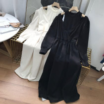 Urban sexy beauty dress female round neck pullover long skirt careful machine elastic waist elegant French Autumn New K