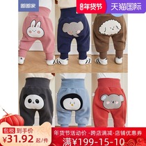 Baby big butt pants autumn and winter boys new velvet pp pants foreign baby pants Winter Childrens trousers thickened