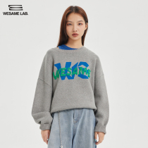 WESAME LAB basic knitwear embroidered round neck pullover sweater women wear loose ins tide cool long sleeves