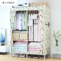 Cloth wardrobe assembly reinforced Oxford cloth wardrobe double thick solid wood simple wardrobe adult childrens storage cabinet