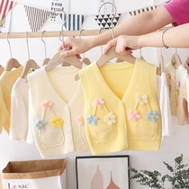 Girls cardigan vest baby vest 2021 autumn new childrens knitwear sweater shirt two-piece set 1