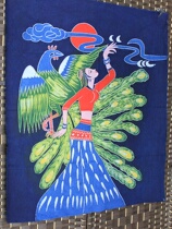 Medium batik painting Yunnan ethnic handicrafts pure handmade cotton cloth hanging painting home bar restaurant decoration peacock woman