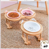 Cat Bowl single double bowl cat food basin cat supplies ceramic pet dog Rice Bowl drinking water oblique mouth protection cervical cat food basin