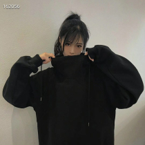 aj flying man plus velvet sweater men and women autumn and winter 2021 New loose hooded long sleeve couple black dress