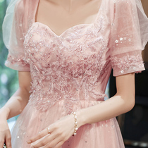 Pink evening dress dress 2021 new summer banquet temperament sequined student small dress female companion dress medium-long section