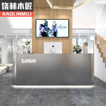 Simple curved light luxury stainless steel cashier Small shop bar counter Clothing store front desk reception desk customization