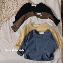 Soft glutinous skin-friendly childrens T-shirt cotton 2021 New Spring boys and girls Korean loose top solid color childrens clothing