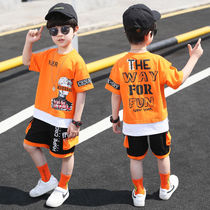 Boys short-sleeved suit 2021 summer new middle and large childrens Korean version of short-sleeved childrens clothing boys foreign two-piece suit tide