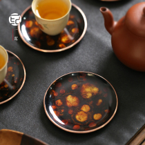 Handmade lacquered red copper coaster tea mat tea mat tea ceremony Kung Fu household tea cup holder insulated tea tray tea set accessories