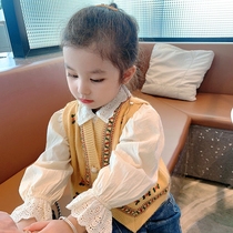 Girls spring and autumn new 2022 sleeveless waistcoat knitted cardigan waistcoat children baby foreign style French aristocracy