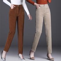 2021 new spring and autumn corduroy mother pants childrens straight pants high waist loose middle-aged and elderly striched womens pants