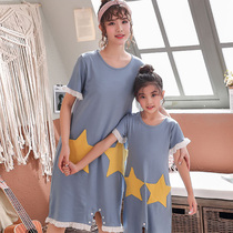 Nightdress parent-child mother womens conjoined summer childrens pajamas girl short-sleeved Princess baby cotton cute home wear