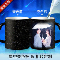 Custom photo starry sky color cup heated water Ceramic mug Creative personality diy couple printed with lid spoon