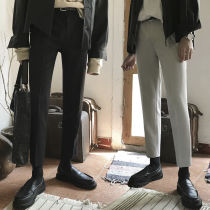 Casual pants mens Hong Kong style pants mens straight nine-point trousers Joker students 9-point pants Korean version of the trend suit pants