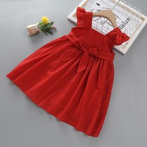 Girls dress Summer childrens Chiffon Polka dot princess dress Female baby Western style summer dress little girl net red skirt
