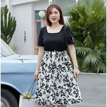 2021 summer new large size womens light mature elegant fat sister 200kg waist thin square collar dress foreign style