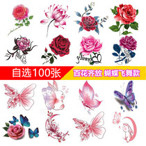Butterfly rose tattooed with high-grade sensations female lock bones body without dropping persistent waterproof covering scar stickers chest front tattooed green
