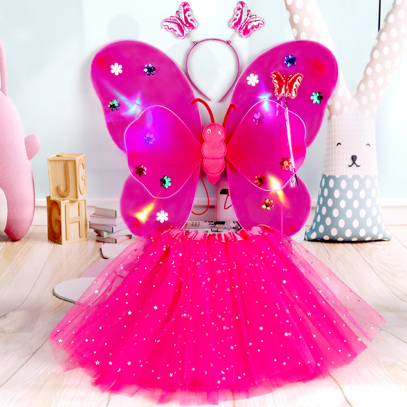 子供のおもちゃ天使の蝶の羽バック装飾女の子魔法の杖光るプリンセスドレス少女パフォーマンス衣装小道具