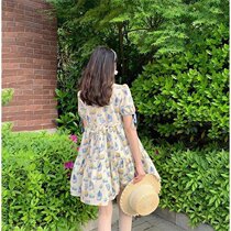 Maternity summer dress 2021 new foreign-style age-reducing pregnant woman round neck printed dress doll skirt thin A-line skirt