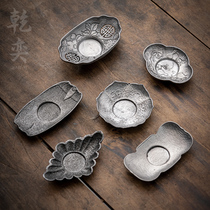 Japanese pure tin tea coaster insulation mat tea cup holder retro hand-made Kung Fu hammer eye pattern ancient tin coaster tea ceremony accessories