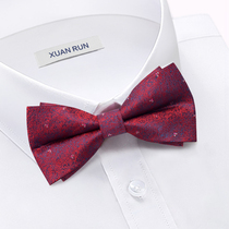 Double bow tie male wedding groom best man Mens wedding show high-end accessories bow host burgundy