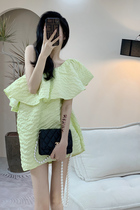 High-end ruffle off-the-shoulder one-shoulder dress design sense niche summer small fresh fried street one-piece collar skirt