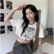 Retro white T-shirt Women summer 2021 New Hot Girl design sense niche high waist navel 200 Jin short top