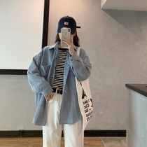 Retro Hong Kong style corduroy shirt female 2021 Spring and Autumn New loose student long sleeve chic shirt coat