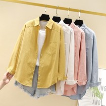Korean version 2021 autumn shirt loose lazy wind leisure long sleeve Hong Kong flavor solid color shirt women White Joker coat