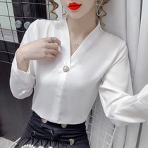 V neck top 2021 spring new ladies shirt fashion foreign temperament niche long sleeve shirt