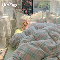 ESSONIO double layer yarn four pieces of pure cotton full cotton A soft girls heart mother-baby-grade bed Gasawara Bed bedding