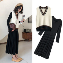 Pregnant women autumn suit Fashion Net red pregnant autumn two-piece Spring and Autumn new long sleeve top pregnant women dress