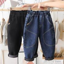 Boys jeans spring and autumn thin spring one velvet winter Korean foreign children plus velvet pants baby cotton pants