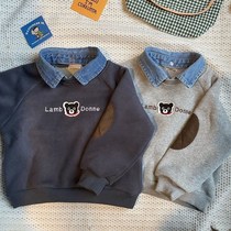 Boy polo shirt childrens doll collar new long sleeve T-shirt tidal wave Air lapel top fake two baby spring clothes