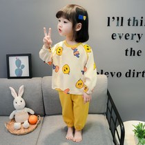 Girls pajamas spring and autumn models 2021 new childrens autumn clothes and trousers set baby home clothes spring pajamas set