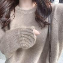 Lazy wind raccoon hair brown round neck sweater 2021 new women's autumn and winter Korean version of loose pullover sweater