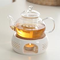 Heat-resistant glass flower tea pot candle heating ceramic base exquisite flowers and plants tea set tea cooker warm tea stove heat preservation