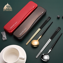 Japan Tiger brand joint chopsticks spoon set tableware box portable student single three-piece stainless steel fork