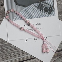 Mobile phone chain hanging decoration Crystal upscale pink agate crystal wrist mobile phone hanging chain pendant short section U disc phase