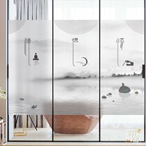 Chinese Zen meditation Wuxiu ink text glass sticker Office kitchen Balcony push-pull sliding door and window matte sticker
