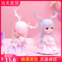 Secluded deer girl heart dessert table ornaments Cute antler girl car decoration Birthday cake decoration ornaments