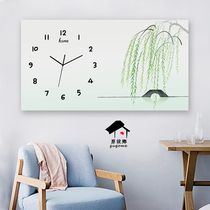 Modern simple Nordic new Chinese style personality horizontal rectangular hanging painting wall clock Living room dining room art decoration painting