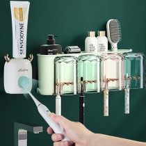 Light luxury toothbrush holder no hole mouthwash Cup brush Cup Wall toilet storage box cylinder set
