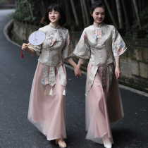 Chinese bridesmaid clothing 2021 new winter satin sister Group dress dress women long sleeve thin Chinese style Senior sense
